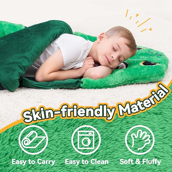 iPlay, iLearn Kids Dinosaur Sleeping Bag, Toddler Boys Dinos Nap Mat, Plush Animal Slumber Bag, 2 In 1 Daycare Preschool Kindergarten Birthday Gift Travel Sleepover for 3 4 5 6 7 8 10 12 Yr Child Teen