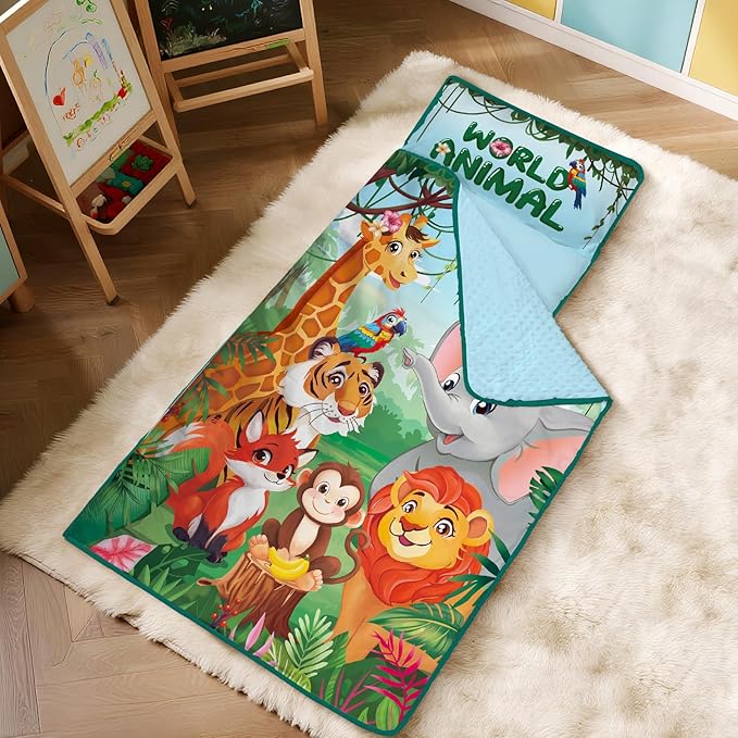 Toddler Nap Mat Kids Sleeping Bag 59"×24", Soft Slumber Bag with Removable Pillow and Blanket for Kids Girls Boys,Roll Up Sleeping Mat Thick for Camping,Daycare, Kindergarden