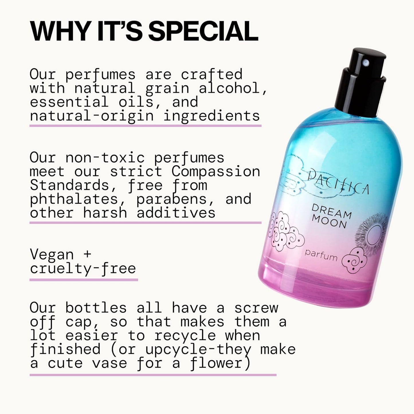 Pacifica Dream Moon Spray Perfume 2 fl oz – Bergamot, Pink Rose, Vanilla, Sandalwood & Patchouli – Clean, Vegan & Cruelty-Free Natural Perfume