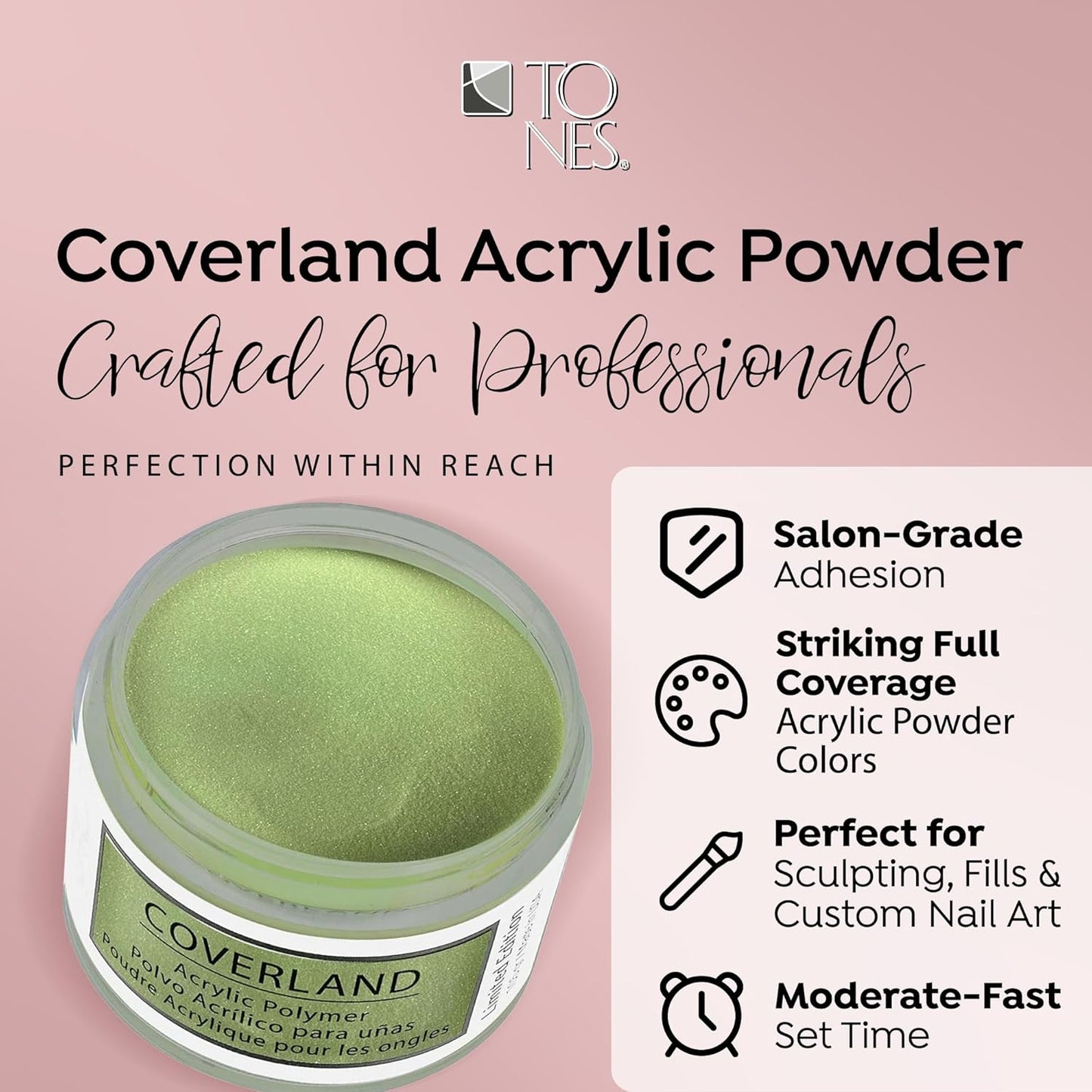 Tones Coverland Acrylic Nail Powder "Sour Apple" - Limited Edition Acrylic Powder for Nail Design, Sculpting, and Masking Nail Bed Imperfections - (1.5 Oz)