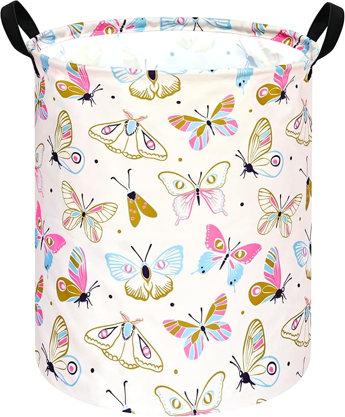 KUNRO Spring Butterfly Laundry Gift Basket Storage Hamper, Kids Toys and Clothes Storage Organizer Bins, Toy Shelf Basket with Handles for Room Decor