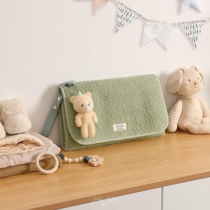 J&Joo Portable Diaper Changing Pad - Ultra Soft, Extra Padded, Waterproof Baby Changer Travel Essential, EZ Access Mesh Pockets, Gift for Baby Shower, Newborn Girls and Boys, 0-12 Months