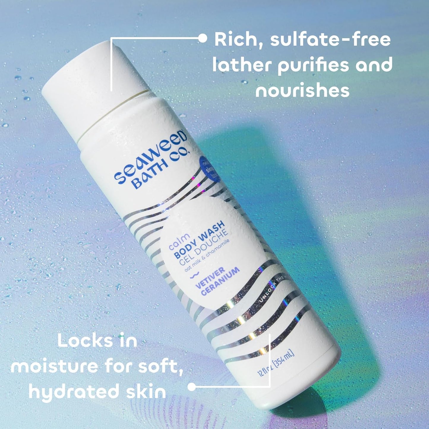 Seaweed Bath Co. Calm Body Wash - Vetiver Geranium - Hydrating Foaming Cleanser with Soothing Oat Milk & Chamomile - Vegan, Paraben and Sulfate Free Shower Gel - 12 oz