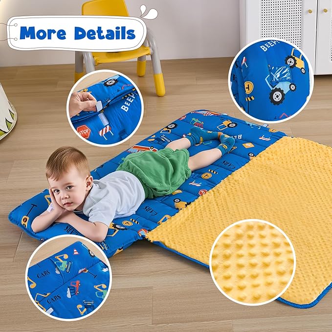 DJY Toddler Nap Mat,Kid Slumber Bag with Removable Pillow & Minky Blanket,Soft Sleeping Mat Perfect for Daycare,Preschool,Kindergarten,Travel
