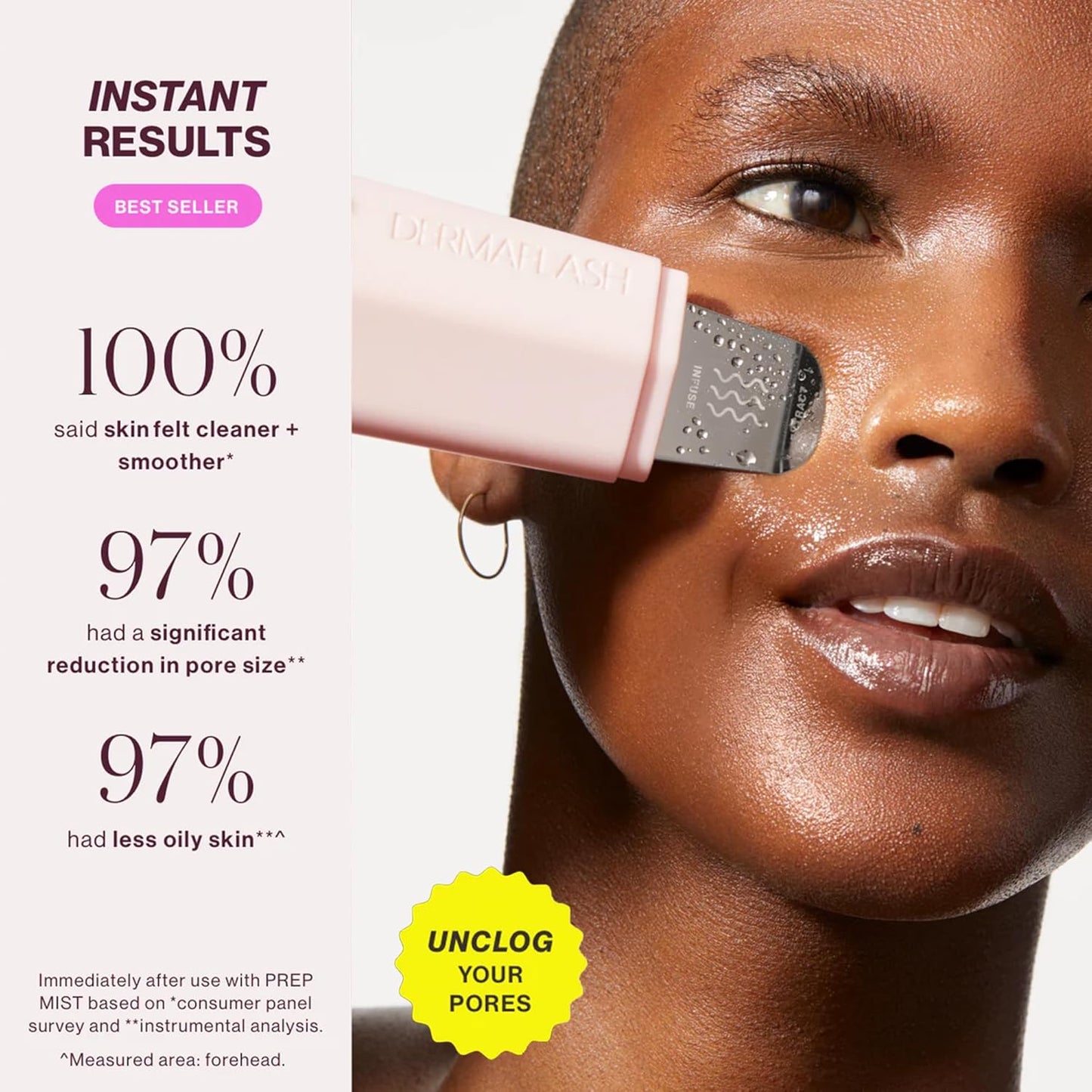 DERMAFLASH DERMAPORE+ Skin Care Device, Ultrasonic 2-in-1 Pore Extractor and Skincare Infuser, Blush