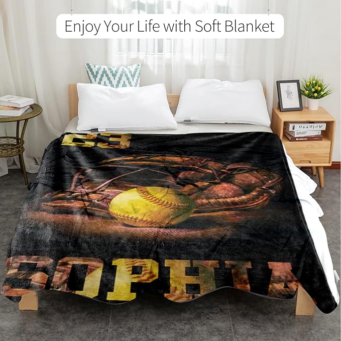 Custom Baseball Blanket for Baby Kids - Personalized Name and Number - Soft Warm and Fluffy Flannel Fabric Gift for Sports Lovers 60x80inch