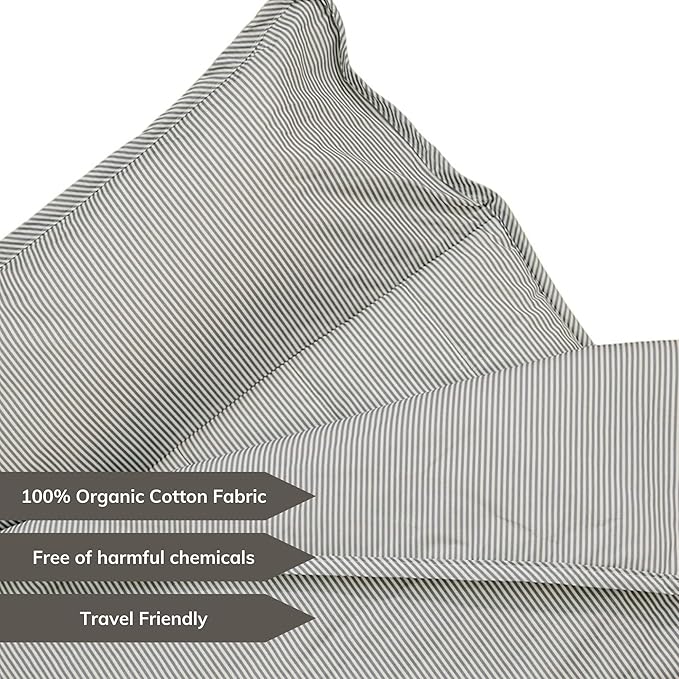 Organic Toddler Nap Mat – 100% Cotton Kids Washable Sleeping Mat & Detachable Pillow – Sleeping Bag with Soft 1.5” Pad – Ideal Nap Mat for Daycare, Preschool, & Sleepovers