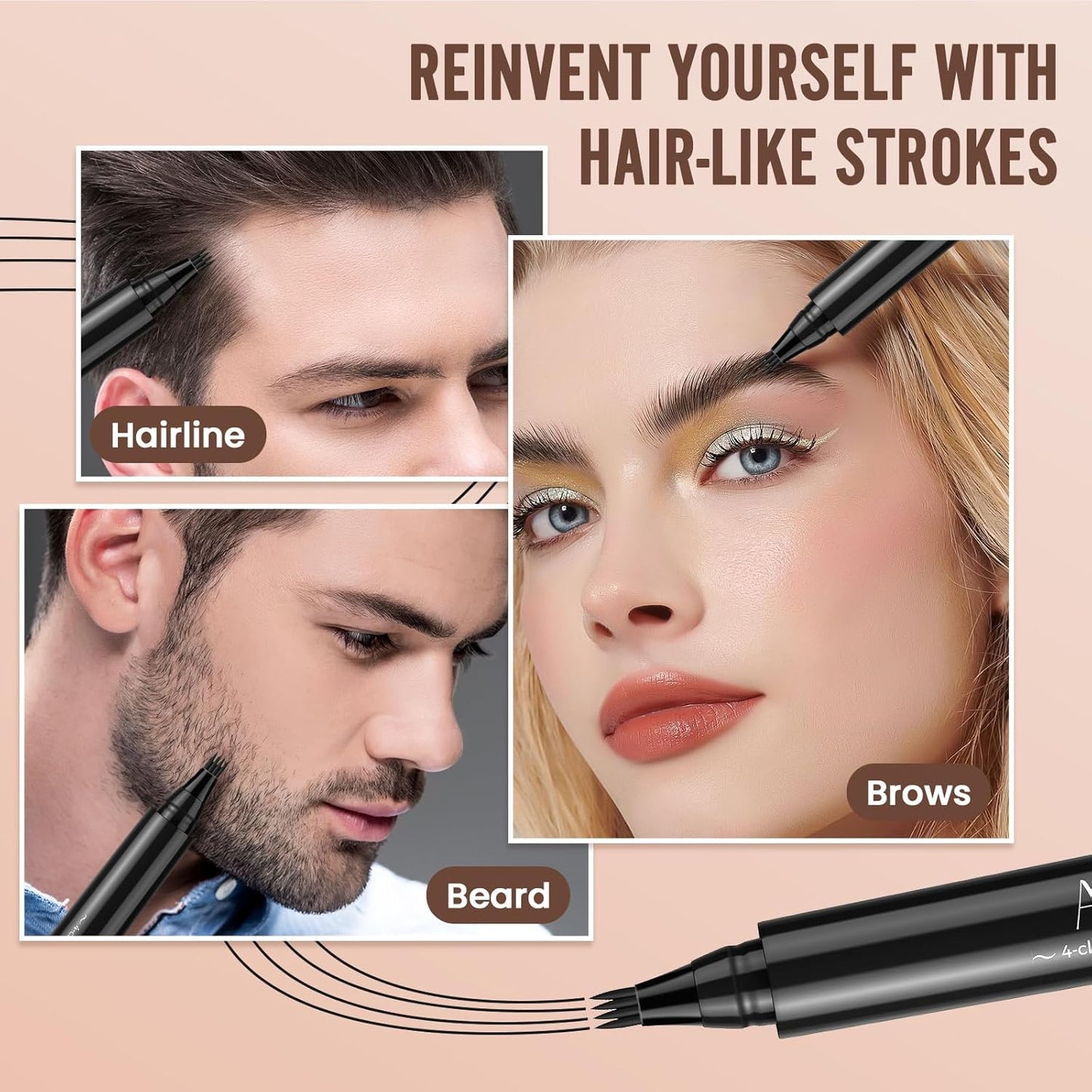 AWROSE Eyebrow Pencil, 3D Waterproof Microblading Eyebrow Pen 4 Fork Tip Tattoo Pencil, Precise Natural Magic Eye Brow Pen with Hair Like Strokes, 4 Points Multi-Used Eye Brow Pencils for Women/Men