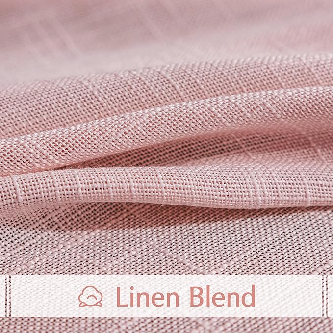 FMFUNCTEX Linen Semi Sheer Curtains for Bedroom, Blush Pink Curtains 72 Inch Length for Living Room, Country Farmhouse Sheer Drapes, Light Filtering Window Curtain, Grommet Top 2 Panels