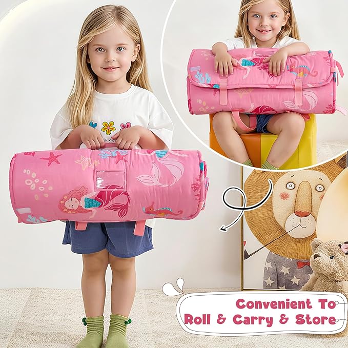 DJY Toddler Nap Mat,Kid Slumber Bag with Removable Pillow & Minky Blanket,Soft Sleeping Mat Perfect for Daycare,Preschool,Kindergarten,Travel