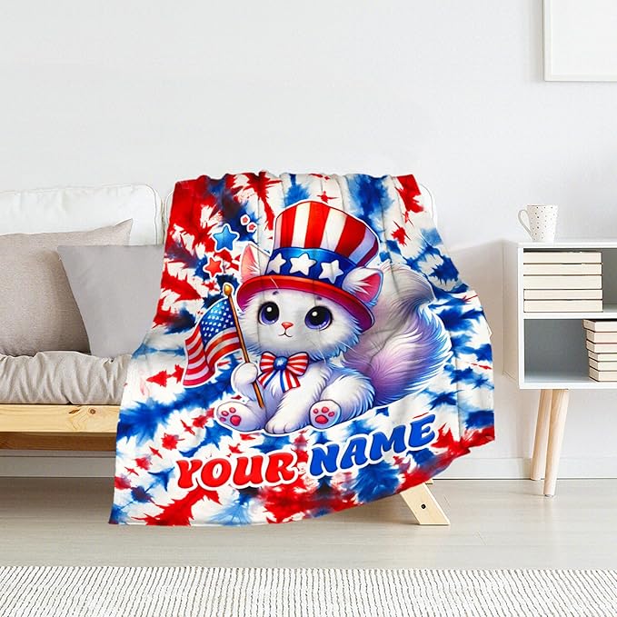 Personalized Cat Blanket for Girls - 40" x 50" Inches Cat Lovers Blankets - Warm Soft Throw for Couch, Sofa & Chair