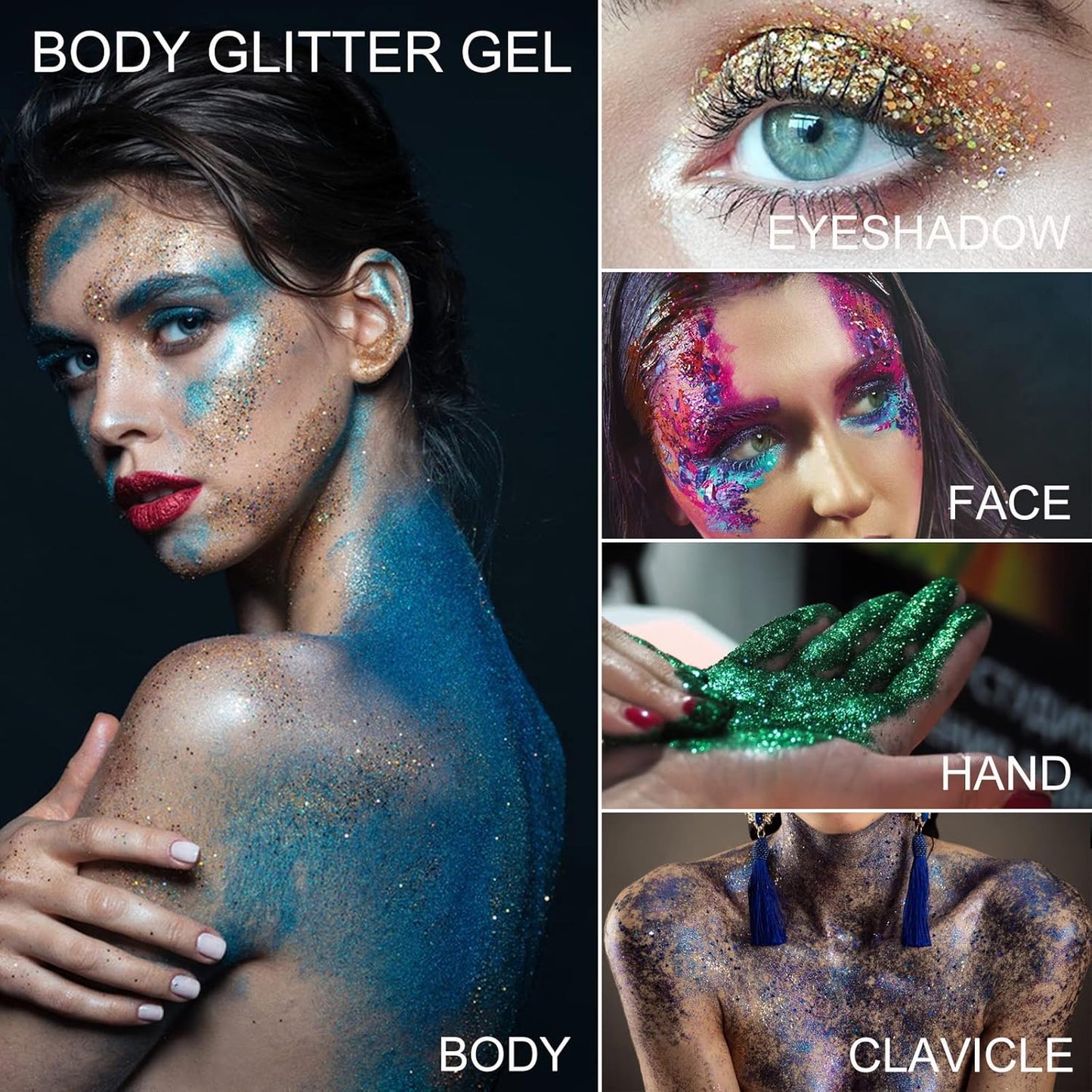 Clear White Face Body Hair Glitter Gel for Women Kids, Changes Color with The Angle and Light, Holographic Mermaid Sequin Sparkling Paint Makeup for Halloween Festival Rave Accessories, 1oz