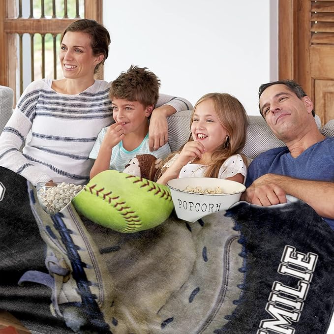 Personalized Baseball Blanket for Baby Kids - Custom Name and Number - Soft Warm and Fluffy Flannel Fabric Gift for Sports Lovers 30x40inch