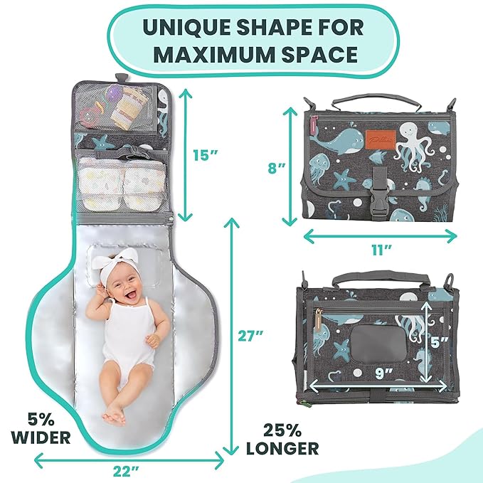 Portable Changing Pad for Baby, Travel Diaper Changing Pad for Newborn, Large Waterproof Baby Changing Mat, Foldable & Detachable Diaper Changing Station with Baby Wipes Pockets, Baby Stuff by Pillani
