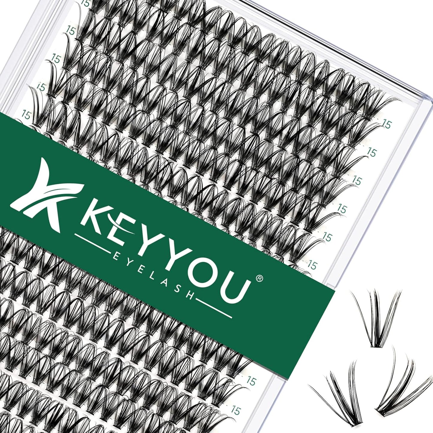 Lash Clusters 300pcs Individual Lashes 30D 0.07D Curl 15mm DIY Eyelash Extension KEYYOU Large Tray Volume Soft&Natural Cluster Lashes(30D-0.07D,15）