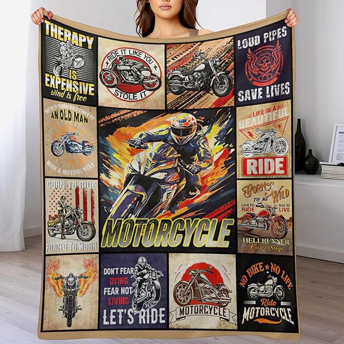 Motorcycle Blanket Ride Gifts for Girls Motorcycle Rider Boys Woman Kids Motorcycles Lover Sport Throw Blankets Soft Blanket Warm Fleece Flannel Plush Blankets for Bed Sofa Couch 40"x50"