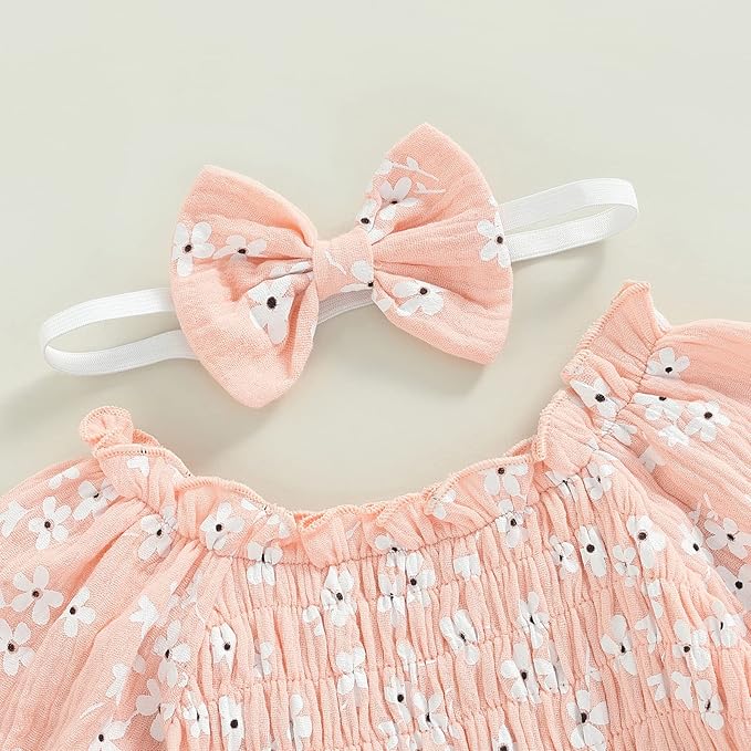 2pcs Infant Baby Girls Romper Dress Headband Long Sleeve Clothing Flowers Newborn Boho Girl Outfit Jumpsuit Clothes
