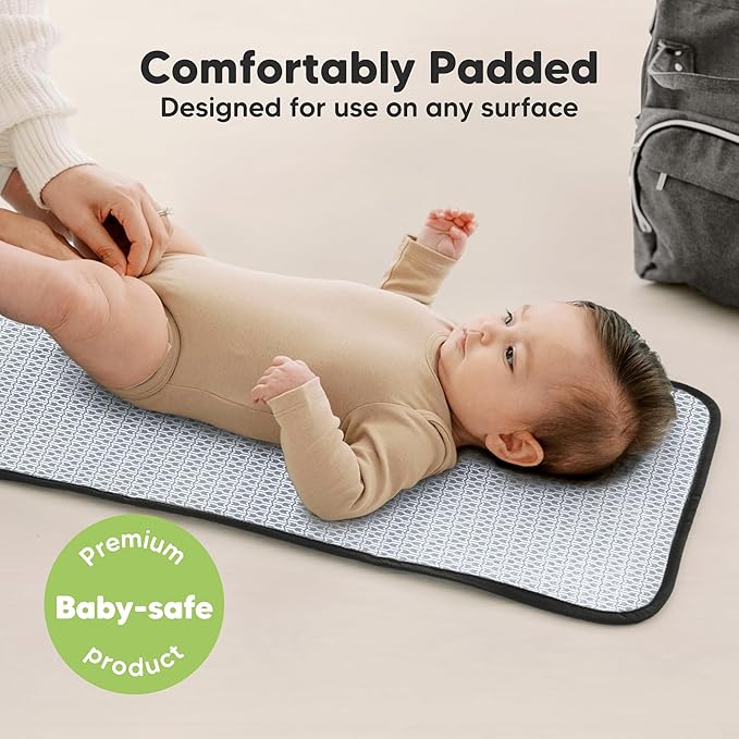 KeaBabies Portable Diaper Changing Pad, Easy Wipe Clean - Foldable Waterproof Baby Changing Mat for Diaper Bag, Compact, Lightweight, 25x13 Newborn, Infant, Baby Changer Travel Essential (Pixel)