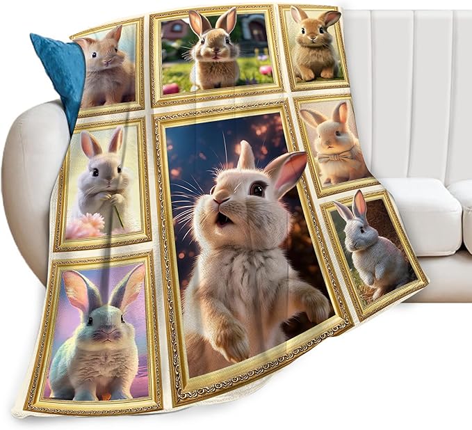 Rabbit Blanket Bunny Gifts for Girls Boys Woman Kids Rabbit Lover Throw Blankets Soft Blanket Warm Fleece Flannel Plush Blankets for Bed Sofa Couch 50"x60"