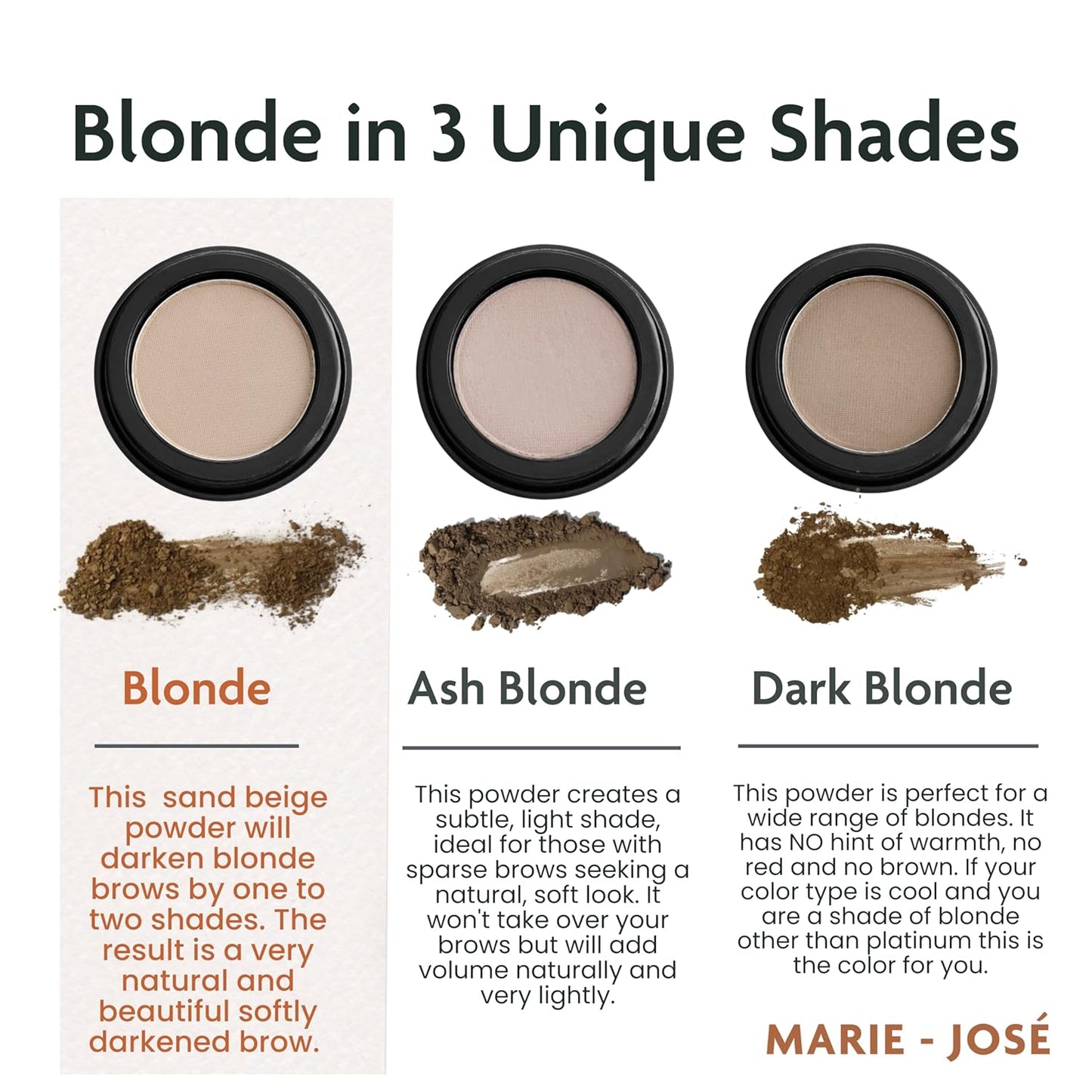 Marie-José Light Blond Eyebrow Powder Sand Beige Eyebrow Cake Powder - Effortless All-Day Brow Beauty - Compact Size 0.10oz for Purse or Travel Size - Made in USA