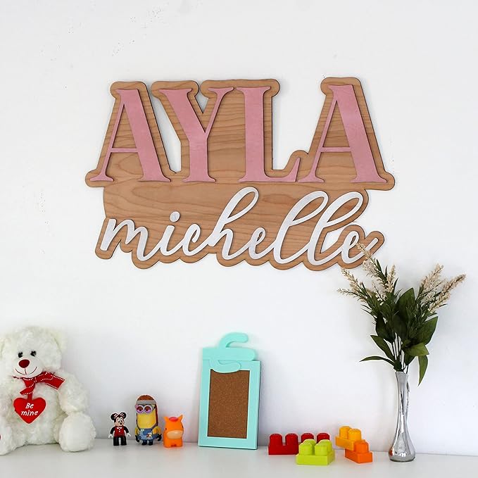 Large Wood Nursery Sign | Nursery name sign for Kids | Custom Wood Name Sign | 3D Wood Baby Name Sign (Yellow)