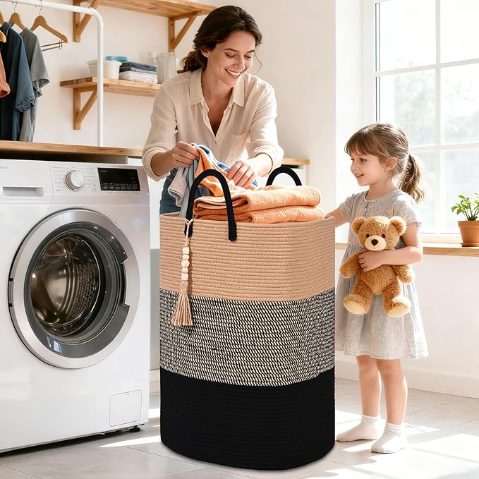 Woven Laundry Basket for Clothes, 100 L Large Rectangle Laundry Hampers, Nursery Storage Basket for Toys, Tall Dirty Clothes Hamper for Bedroom Aesthetic, Bathroom, Laundry Room