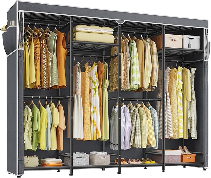 Raybee Clothes Rack with Cover Heavy Duty Clothing Racks for Hanging Clothes Adjustable Metal Portable Closet for Bedroom 77.9" W x 15.7" D x 76.8" H Black