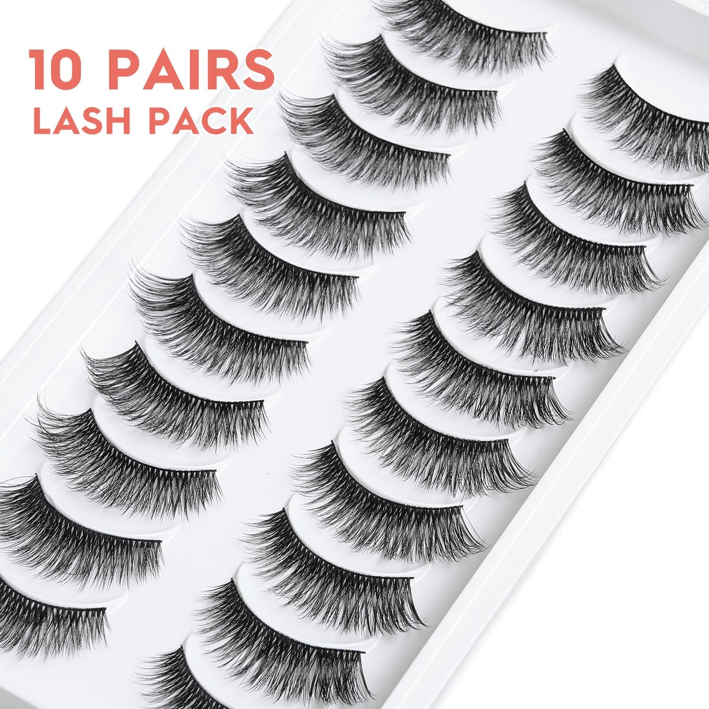 False Eyelashes Cat Eye Lashes Wispy 15mm Strip Eyelashes Thin Band Natural Lashes Fluffy Eyelashes Siligli Lashes Pack Fake Lashes 3D Volume Curly Eyelash 10 Pair