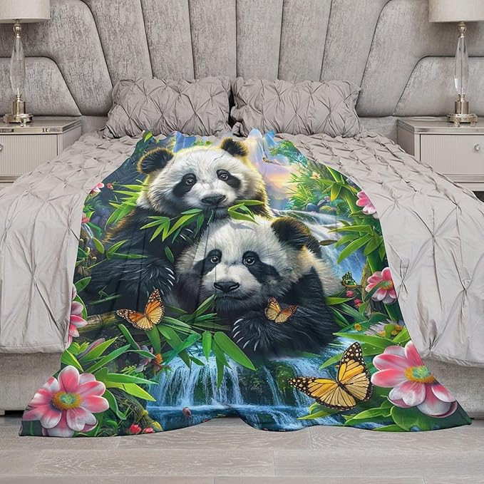 Panda Blanket Funny Pandas Gifts for Girls Boys Woman Kids Cute Panda Lover Bear Throw Blankets Soft Warm Fleece Flannel Plush Blankets for Bed Sofa Couch 60"x80"