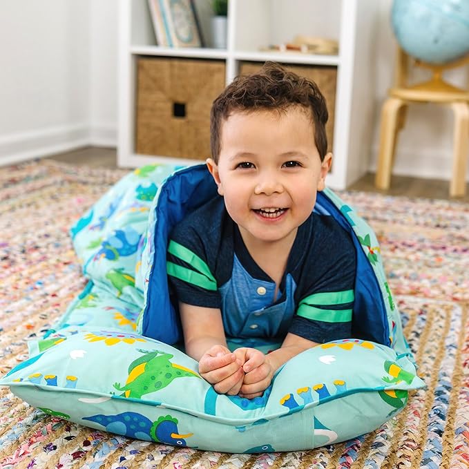 Wildkin Kids Original Nap Mat – Cozy Kids Sleep Mat with Pillow, Ideal for School & Travel - Dinosaur Land