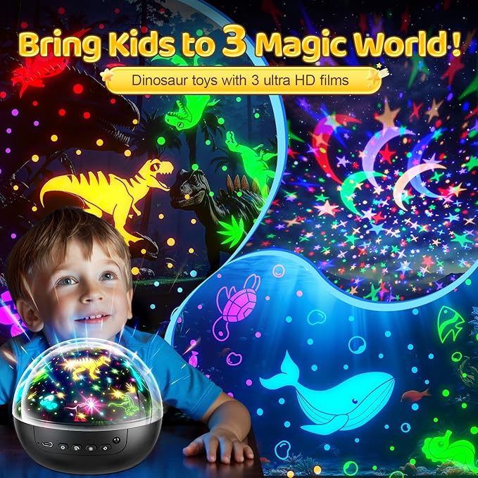 Dinosaur Toys for Kids 3-5, 【Remote+3 Films+93 Effects】 Dinosaur Toys for Kids 2-4, 【3 Timer+5 Brightness】 3 Year Old Boy Gift, Rotate 3 Year Old boy Birthday Gift, Boys Christmas Gifts Boys