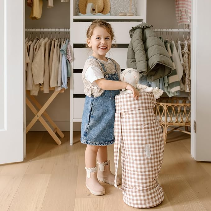 Organic Toddler Nap Mat – 100% Cotton Kids Washable Sleeping Mat & Detachable Pillow – Sleeping Bag with Soft 1.5” Pad – Ideal Nap Mat for Daycare, Preschool, & Sleepovers