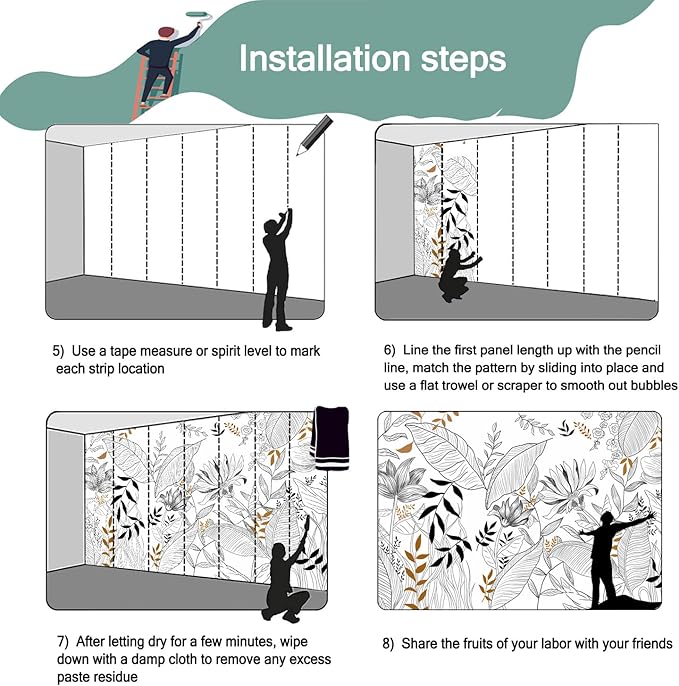 -Hand-Painted Flower Plant Fabric Wallpaper Simple Art Living Room 140" x 91" (Not Peel and Stick)