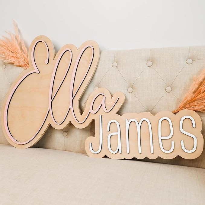 Hickory Hollow Designs Wooden Name Signs for Nursery, Baby Name Sign, Name Signs for Kids Room, Custom Plaque, Nursery Wall Art, (Walker Wesley)