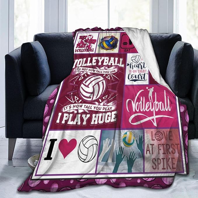 Volleyball Blanket Volleyball Decor Throw Blanket Gifts for Girl Woman Kids Super Soft Flannel Lightweight Fluffy Plush Fuzzy Fleece Sports Blanket for Bed Sofa 60"X80"