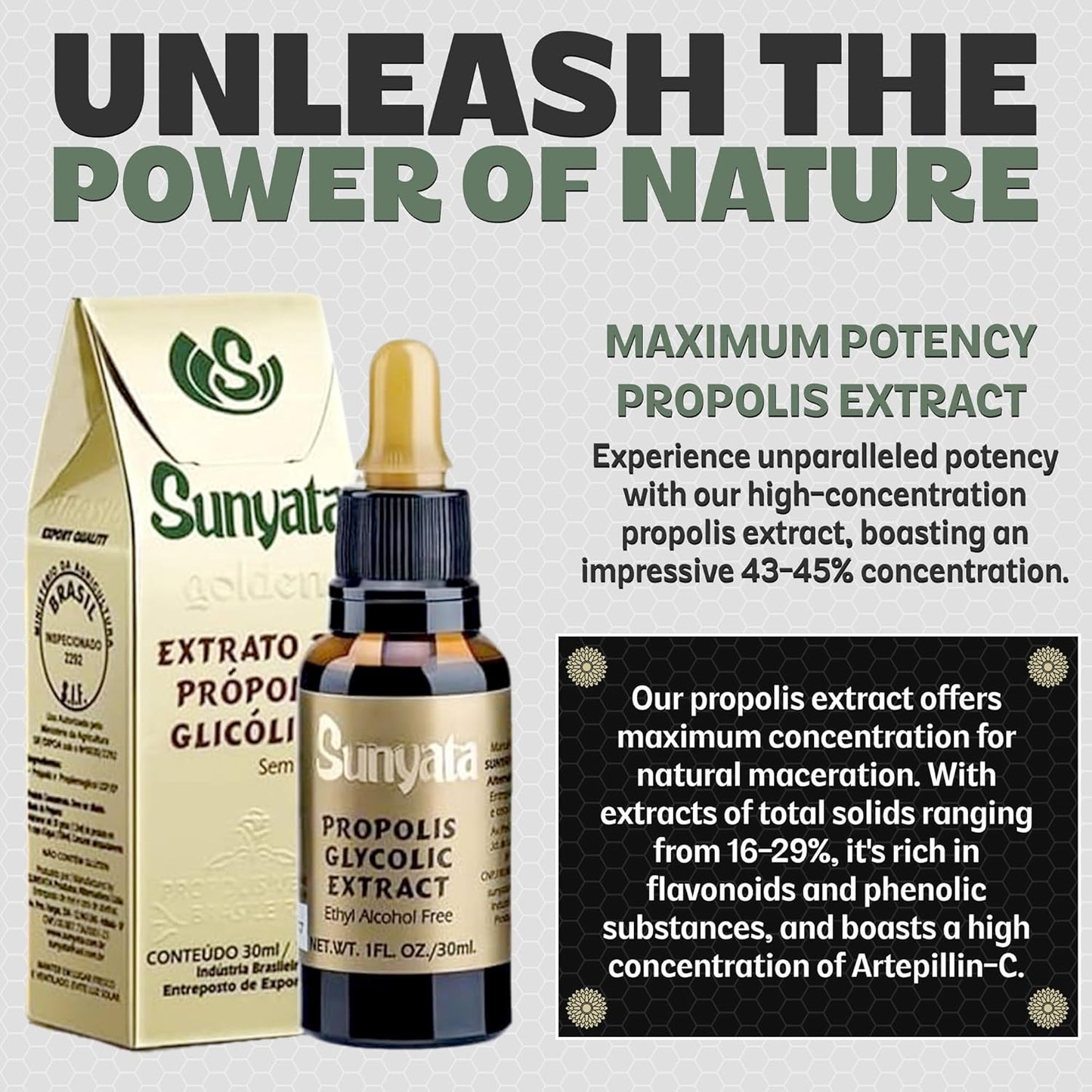 Sunyata Brazilian Green Bee Propolis Liquid Extract – No Alcohol, Natural Immune Support & Antioxidant, 30ML (3 Pack)