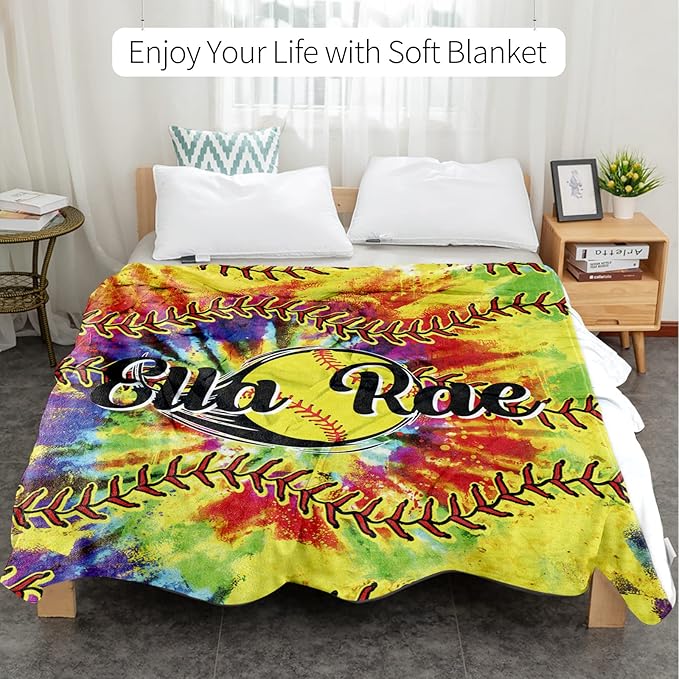 Personalized Softball Kids Blanket with Name and Number - Custom Sport Bed Blankets Gift for 0-3 Months Baby Essential - Super Warm and Comfortable 30x40inch