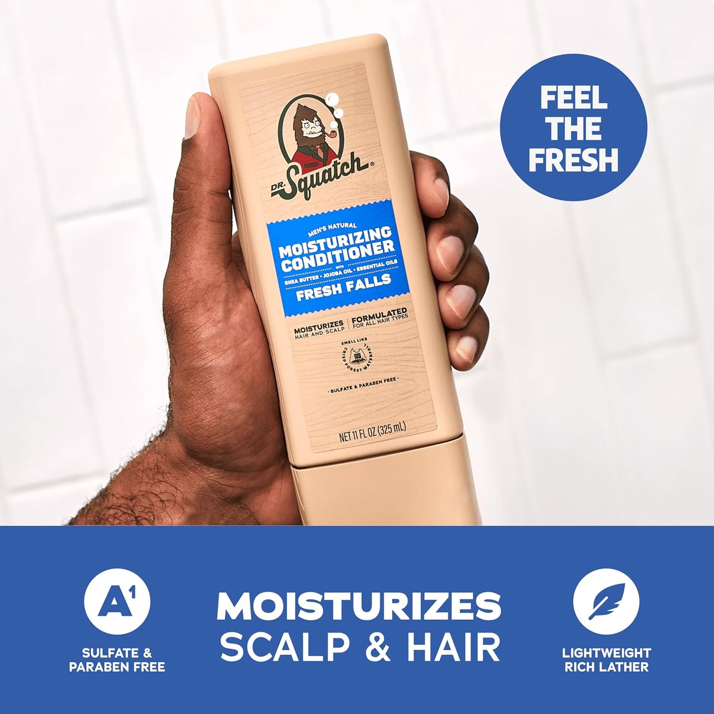 Dr. Squatch Natural Hair Bundle for Men - Healthy, Full Looking Hair - Fresh Falls Shampoo (8 fl oz), Fresh Falls Conditioner (11.5 fl oz)