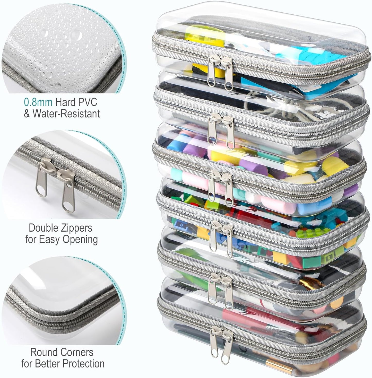 Sanwuta 6 Pcs Clear Hard Zipper Case Pencil Pouches Hard Plastic Zipper Pouches Makeup Bag Transparent Cases for Snacks Plastic Storage Organizer Box for Travel(Gray,7.48 x 3.94 x 2 Inch)