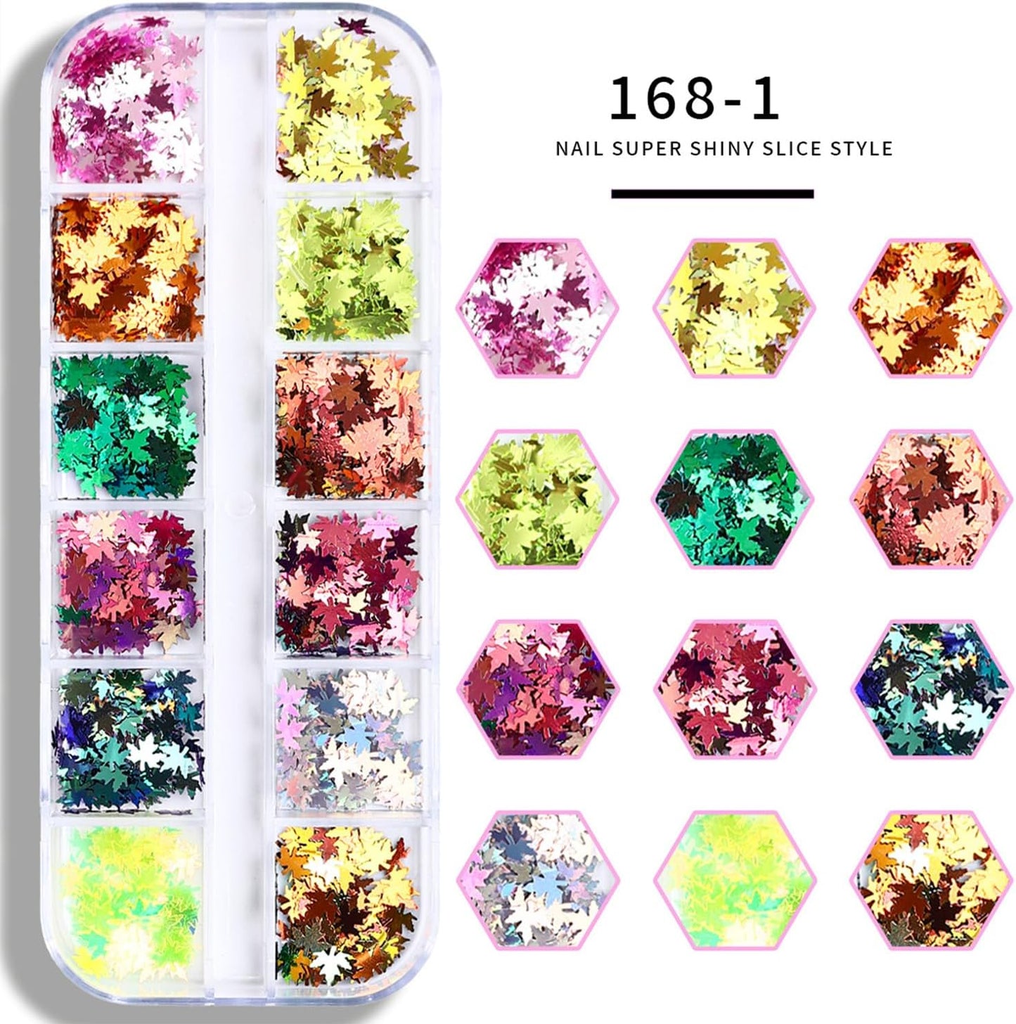 Thanksgiving Glitter Maple Leaf Nail Sequins Holographic Laser Mixed Color Fall Nail Flakes Design Nail Charms 3D Confetti Nail Art Stickers Maple Leaves Nail Glitter Sequins for Women