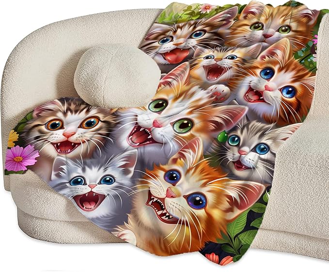 Cat Blanket Funny Cat Gifts for Girls Boys Woman Kids Lover Throw Blankets Soft Blanket Warm Fleece Flannel Plush Blankets for Bed Sofa Couch 60"x80"