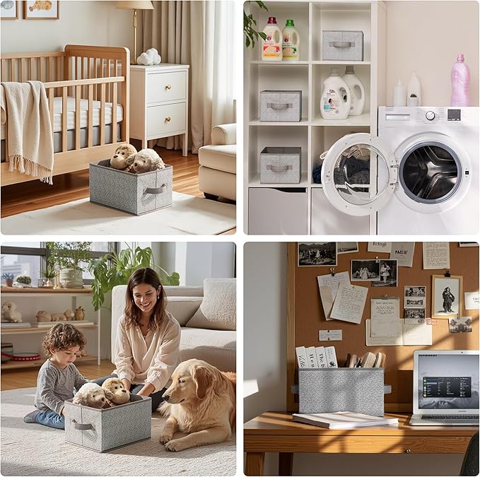 GRANNY SAYS Fabric Storage Bins, Closet Storage Bins for Shelves, Storage Basket with Handles, Collapsible Storage Boxes, Decorative Containers for Living Room Bookshelf, Gray, Medium, 3-Pack