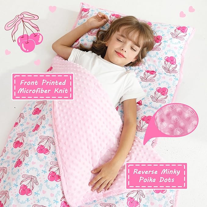 Toddler Nap Mat with Pillow and Blanket, Extra Large Rolled Napping Mats,Slumber Bags for Boys Girls,Kids Sleeping Bag for Daycare, Preschool Travel Camping