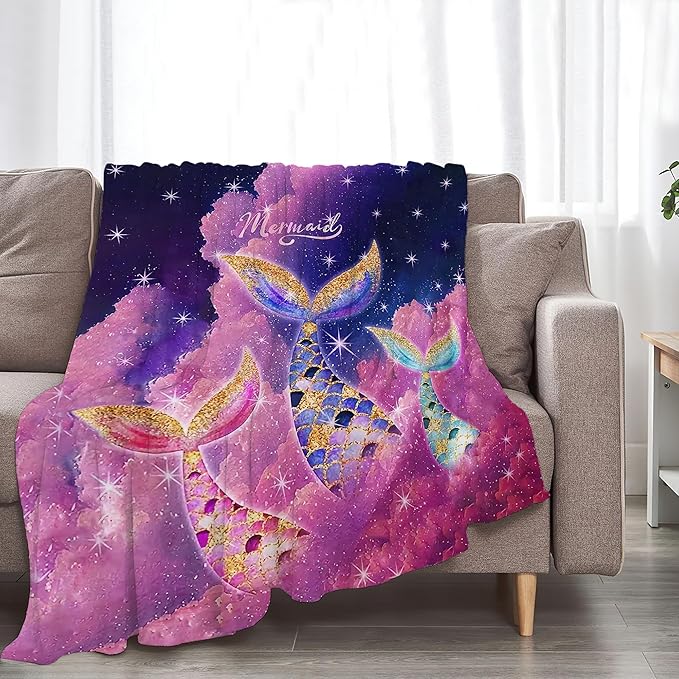 Mermaid Blanket Pink Mermaid Gifts for Girls Boys Woman Kids Lover Throw Blankets Soft Blanket Warm Fleece Flannel Plush Blankets for Bed Sofa Couch 50"x60"