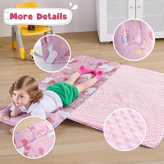 DJY Toddler Nap Mat,Kid Slumber Bag with Removable Pillow & Minky Blanket,Soft Sleeping Mat Perfect for Daycare,Preschool,Kindergarten,Travel