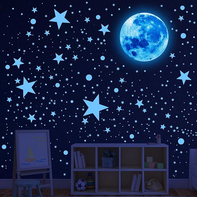 492Pcs Glow in The Dark Stars for Ceiling Glow in The Dark Moon and Space Wall Decals Glowing Galaxy Universe Planet Wall Stickers Ceiling Stars Glow in Dark Kids Boys Bedroom Living Room Decor