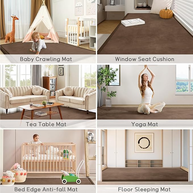 Baby Play Mat 1.2" Thick Memory Foam Nursery Rug, 4'11' X 3'28' Yoga Mat Playmat for Baby, Toddlers, Infants, Kids, Non-Slip (Coffee)