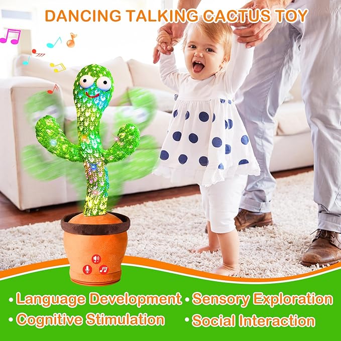 River Mill Rechargeable Dancing Talking Cactus Toy, Interactive Singing Mimicking Cactus Baby Toy, Baby Toys Gifts w/Exclusive English Songs for Babies, Stocking Stuffers for Kids, for Grandkids