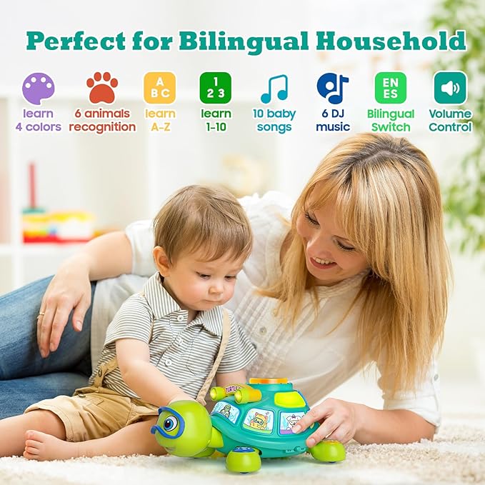 Baby Toys 6-12 Months, Musical Turtle Tummy Time Light up Developmental Infant Toy for 6 7 8 9 10 Month, Educational Bilingual Crawling Toy 6-9-12 Months, Baby Boy Girl Gifts Present