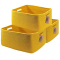 COMFY-HOMI 3 pcs Large Storage Baskets for Shelves, Laundry Basket, Woven Rope Basket, Closet Organizer Bins for Clothes Blanket Towels, Baby Nursery, Gift Toy Baskets, 17” x 13” x 7.5”-Yellow